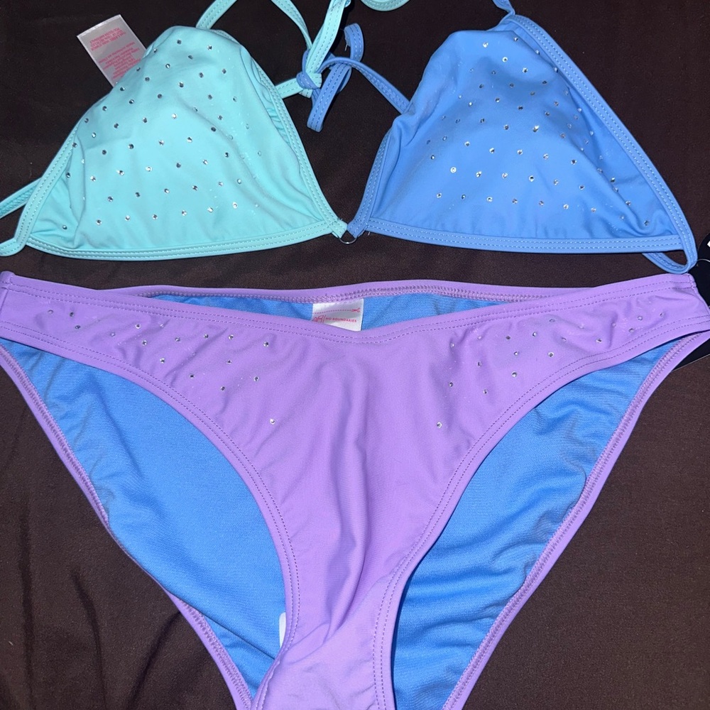 Tri-Color Rhinestone Bikini Set - Lavender, Blue & Mint
